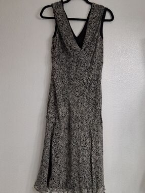 Jones New York 100% Silk Black Printed Midi Dress   Size 12